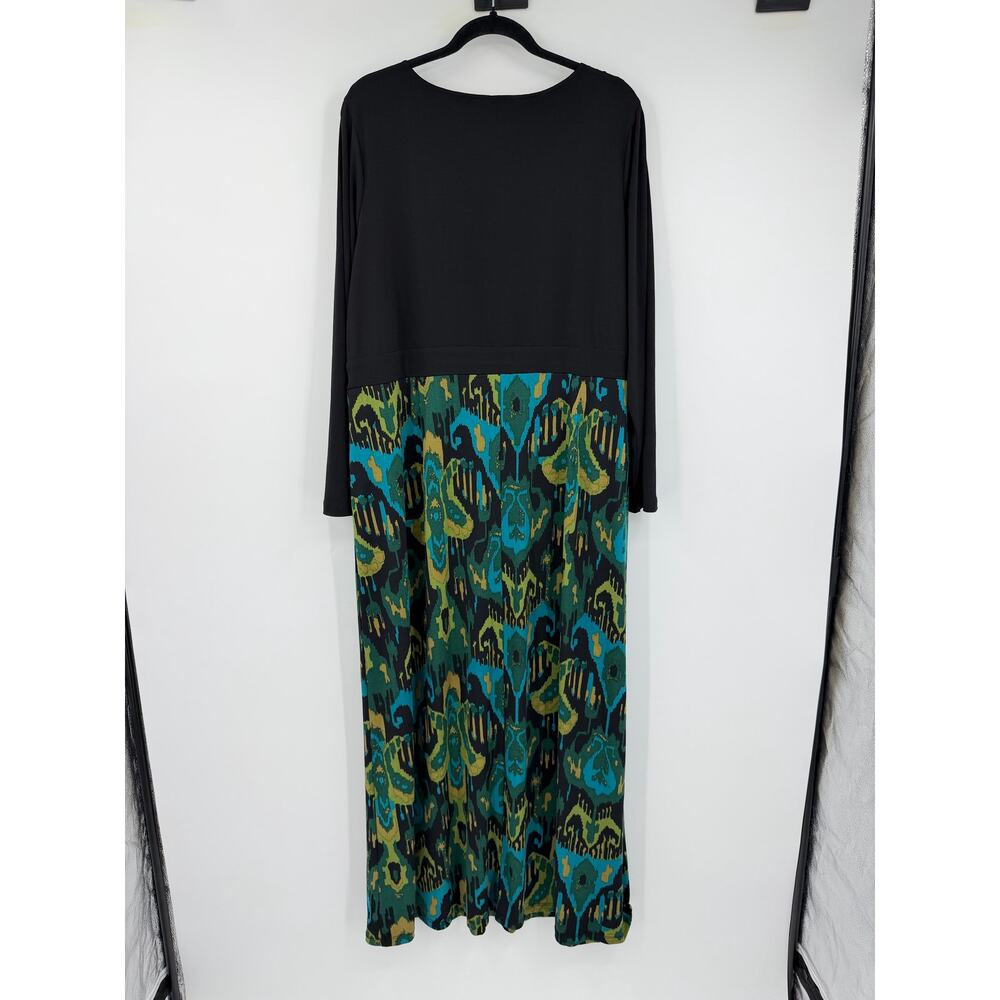 Bob Mackie Womens Maxi Dress Size 2X Black Green Jersey Long Sleeve Wearable Art - Picture 3 of 12